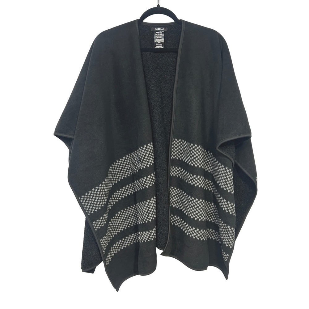 Ike Behar Reversible Sherpa Wrap Cape OS Black Cozy Luxe Minimalist Poncho